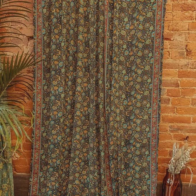 Silk Blend Curtain Panel 84", Color: Midnight Forest