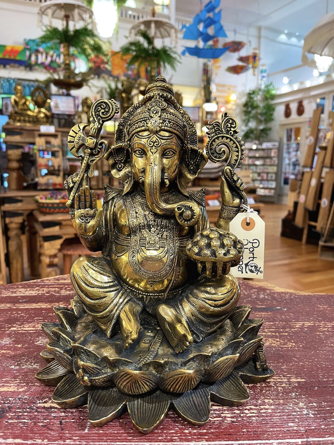 Brass Ganesha on Lotus Statue