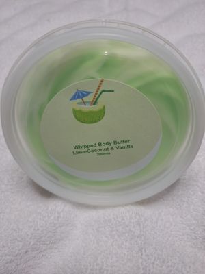 Lime-Coconut and Vanilla Whipped Body Butter.