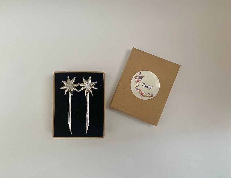 Pendientes compuestos por 2 estrellas de unos 3 cm cada una. Cada pendiente cuenta con 8 rayos dorados y una estrella central. Disponible en dorado y en plateado. Se puede poner una aplicación desmontable que aportaría a la pieza unos 6 cm extra.

Se puede adquirir un pack de 3 horquillas de estrellas a conjunto!