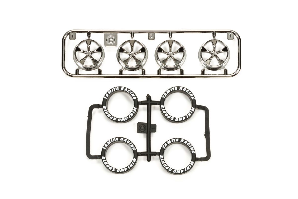 Mini 4WD LP Tire/Wheel (5-Spoke) Black Plated