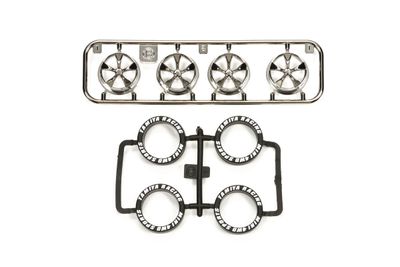 Mini 4WD LP Tire/Wheel (5-Spoke) Black Plated