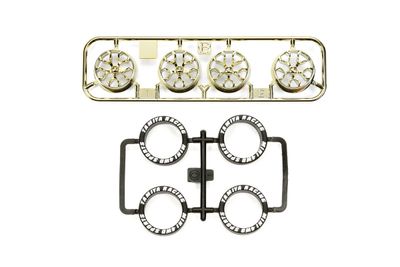 Mini 4WD PL Tire/Plated Wheel Set, Gold Plated (Y-Spoke)