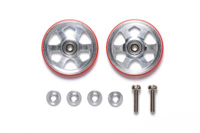 Mini 4WD 19mm Aluminum Ball-Race Rollers (6 Spokes) w/ Plastic Rings (Red)