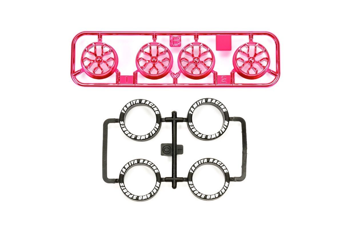 Mini 4WD LP Tire/Plated Wheel Set, Pink Plated (Y-Spoke)