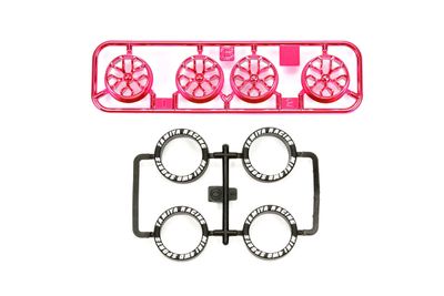 Mini 4WD LP Tire/Plated Wheel Set, Pink Plated (Y-Spoke)