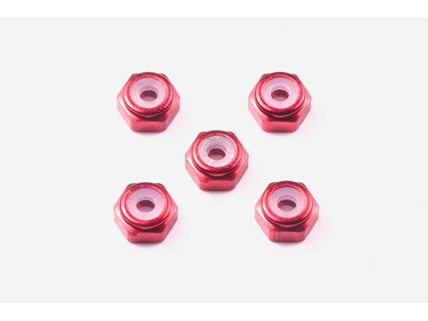 Mini 4WD 2mm Aluminum Lock Nut (Red, 5pcs.)