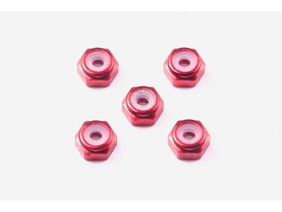 Mini 4WD 2mm Aluminum Lock Nut (Red, 5pcs.)