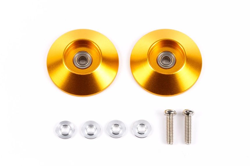 Mini 4WD HG Aluminum Ball-Race Rollers 19MM Tapered, Ringless Gold