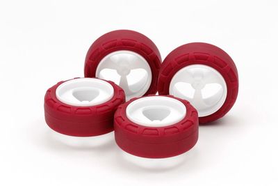 Mini 4WD Low Friction Small Dia. Narrow Tires (24mm) &amp; 3-Spoke Wheels