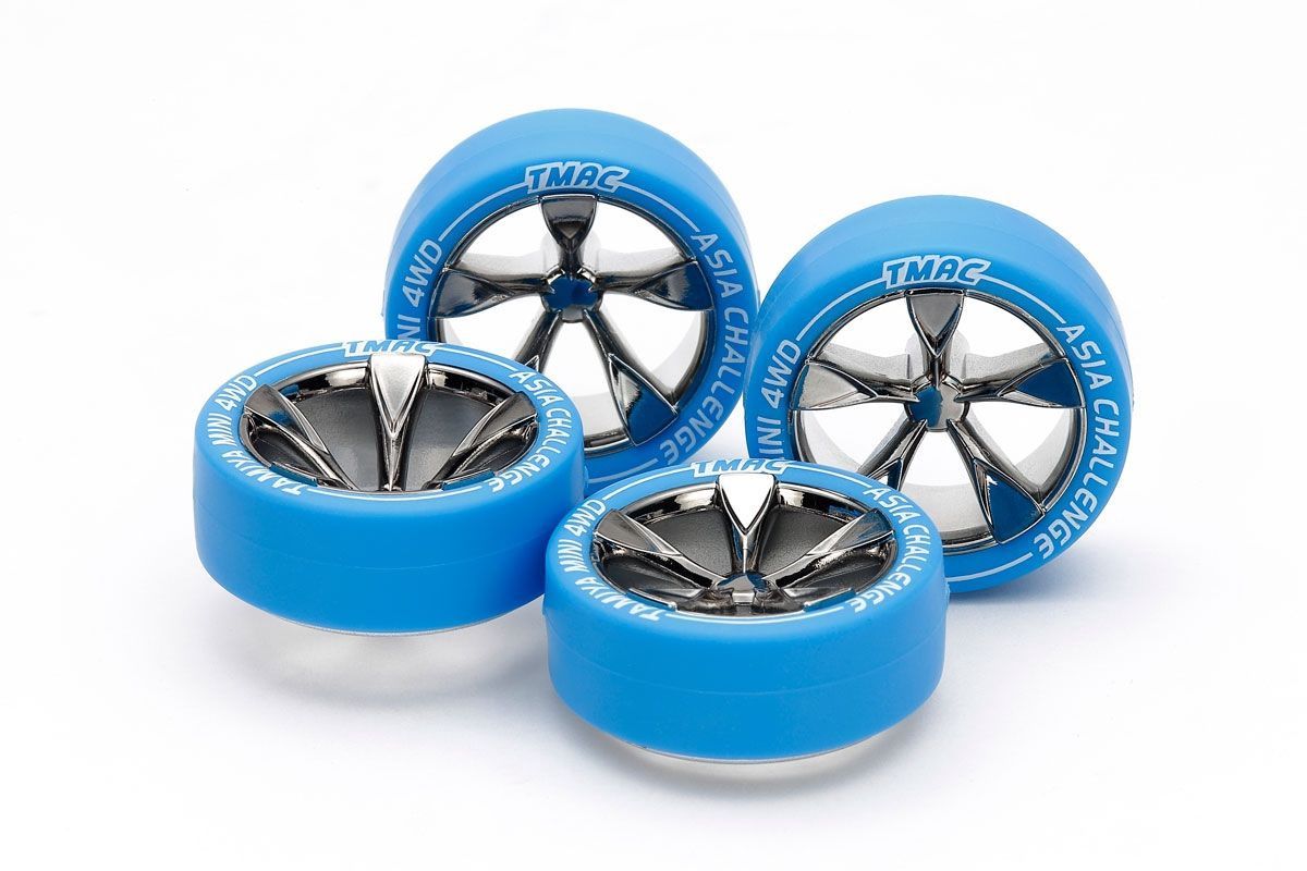 Mini 4WD LP Small Diameter Tires / Wheel 5-Spoke/Black Plated Asia Challenge