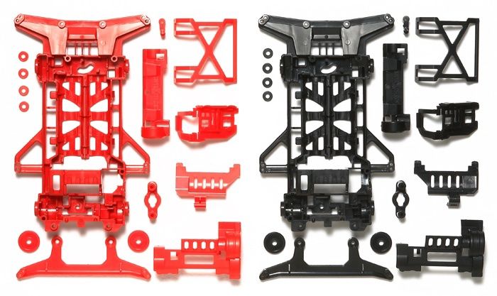 Mini 4WD Super X Chassis Set, Reinforced (Red/Black)