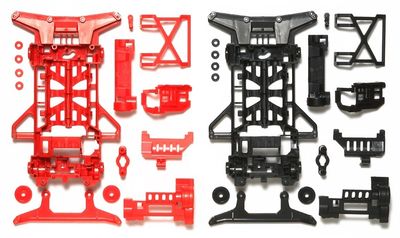 Mini 4WD Super X Chassis Set, Reinforced (Red/Black)