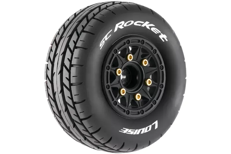 SC-Rocket 1/10 Short Course Tires, Soft, 12, 14 &amp; 17mm Removable Hex on Black Rim (2 pcs.)