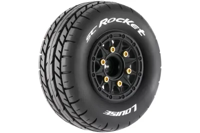 SC-Rocket 1/10 Short Course Tires, Soft, 12, 14 &amp; 17mm Removable Hex on Black Rim (2 pcs.)