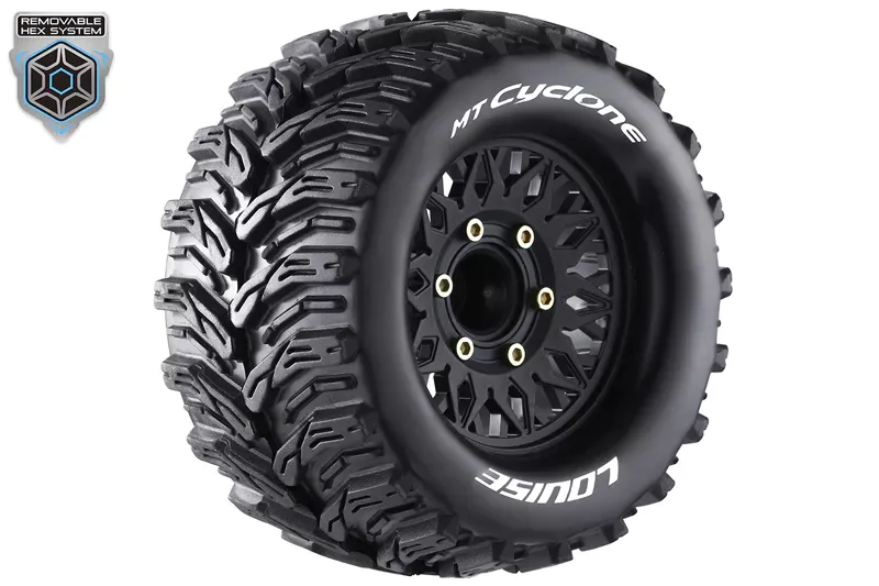 MT-Cyclone Soft, 1/10 Monster Truck Tires, 0 &amp; 1/2 &quot; Offset, 12, 14, 17mm Removable Hex (2 pcs.)