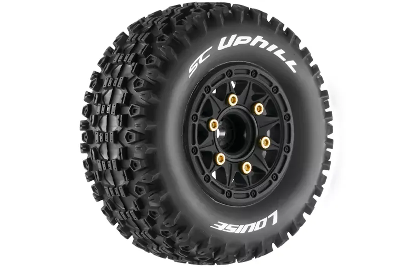 SC-Uphill 1/10 Short Course Tires, Soft, 12, 14 &amp; 17mm Removable Hex on Black Rim (2 pcs.)