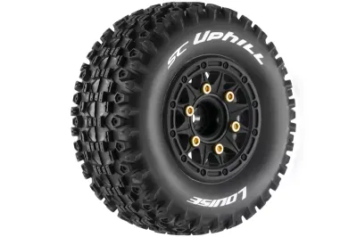 SC-Uphill 1/10 Short Course Tires, Soft, 12, 14 &amp; 17mm Removable Hex on Black Rim (2 pcs.)