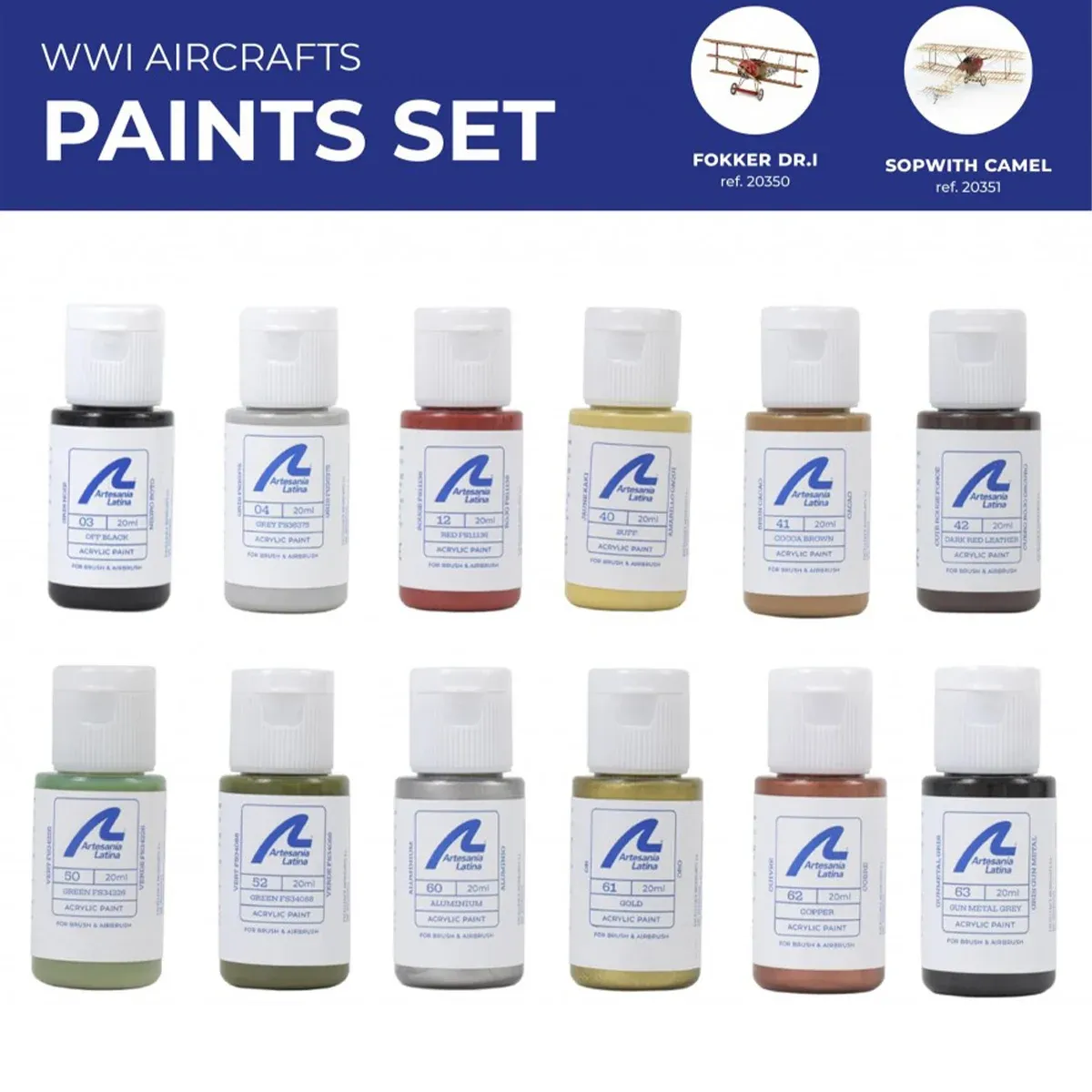 WWI Paint Set of 12 For Models 20350 or 20351