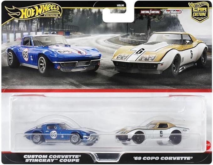 Hot Wheels Premium 2 Pack - Custom Corvette Stingray Coupe &amp; &#39;69 Copo Corvette