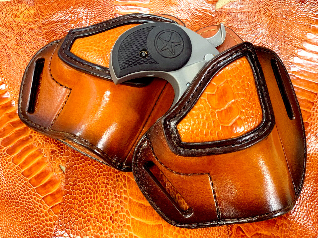 Ostrich Leg Inlaid Pancake Holster for Bond Arms Full Size Frame (3.5"-4" Barrels)