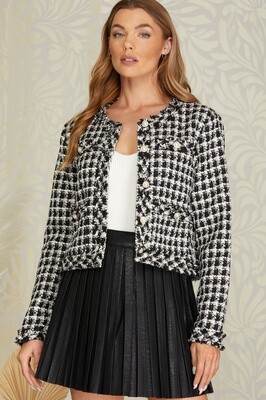 Long Sleeve Plaid Tweed Woven Jacket
