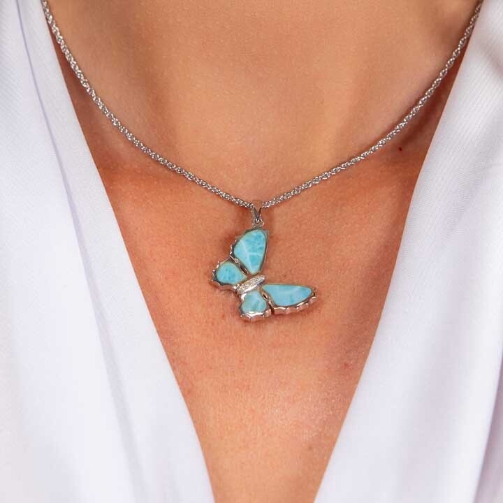 Sterling Silver and Larimar Butterfly Necklace