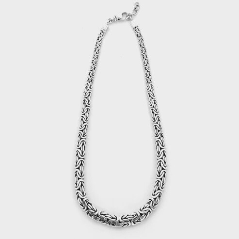 Sterling Silver Bali Graduated Flat Byzantine Necklace