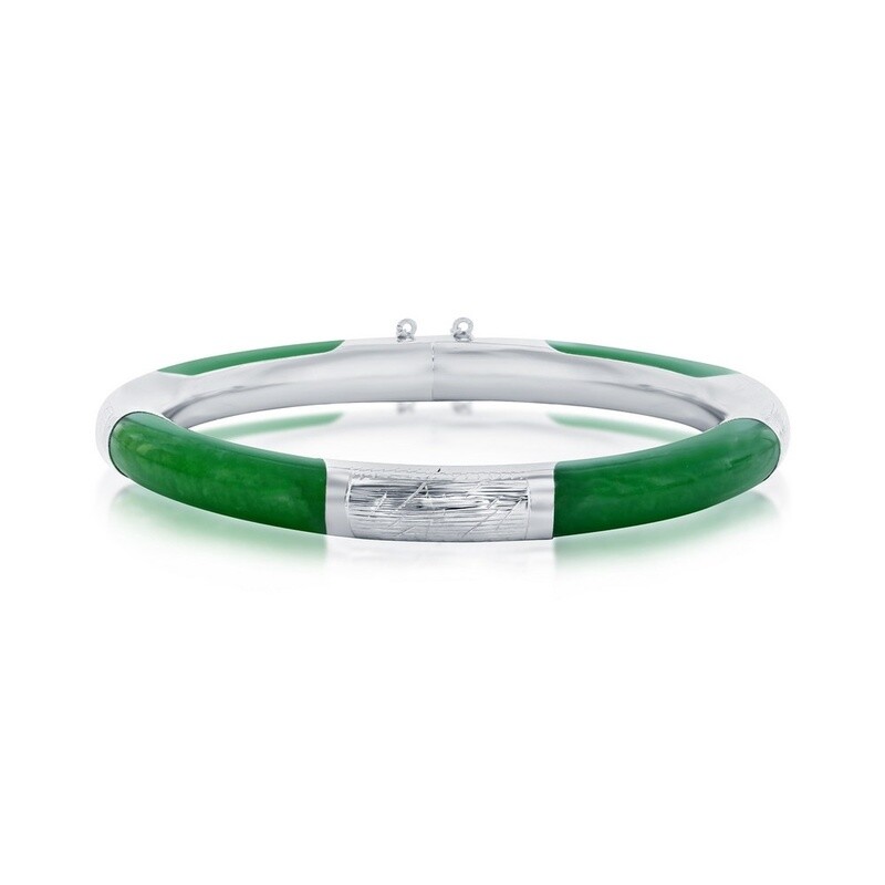 Sterling Silver Alternating Jade Bangle Bracelet