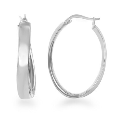 Sterling Silver Curved Oval Hoop Earrings
