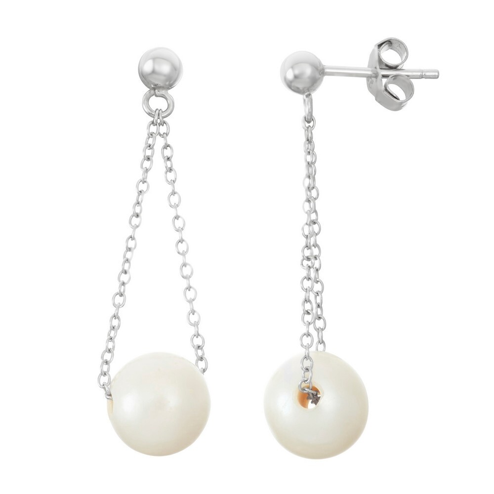 Sterling Silver Looped Chain with 10mm Freshwater Pearl Earrings