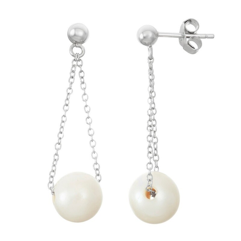 Sterling Silver Looped Chain with 10mm Freshwater Pearl Earrings