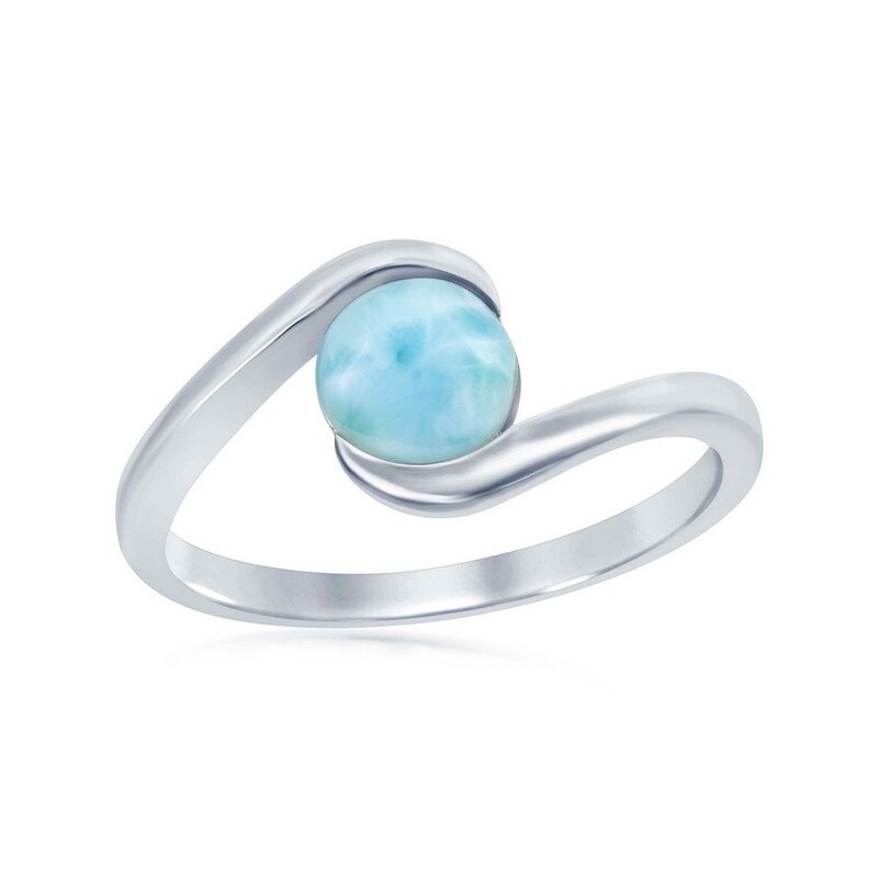 Sterling Silver &amp; Round Larimar Swirl Ring