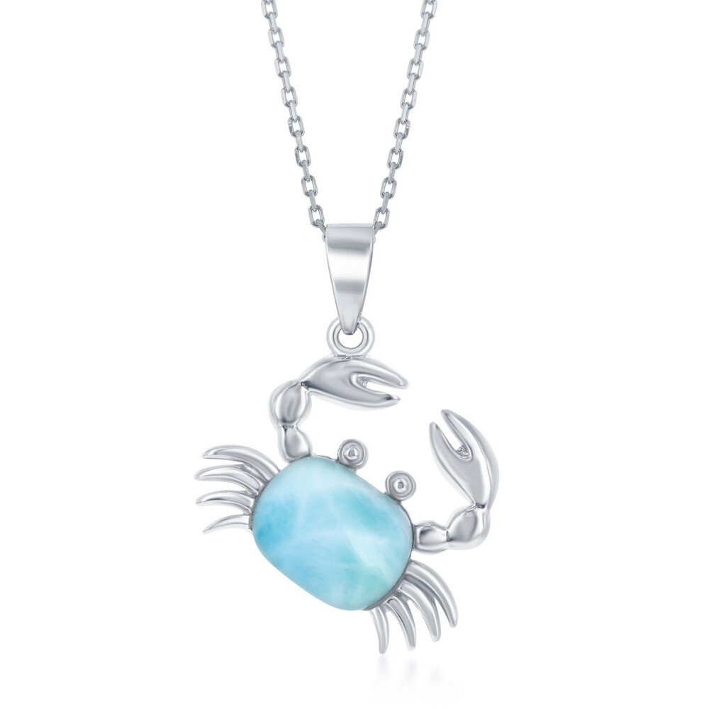 Sterling Silver Larimar Crab Pendant Necklace-K8004