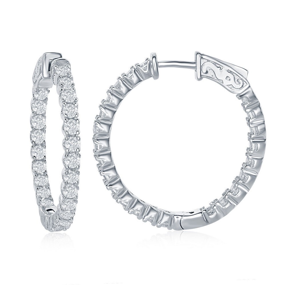 Sterling Silver Inside-Outside CZ Hoop Earrings