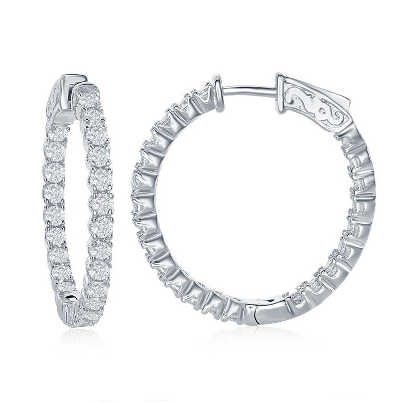 Sterling Silver Inside-Outside CZ Hoop Earrings
