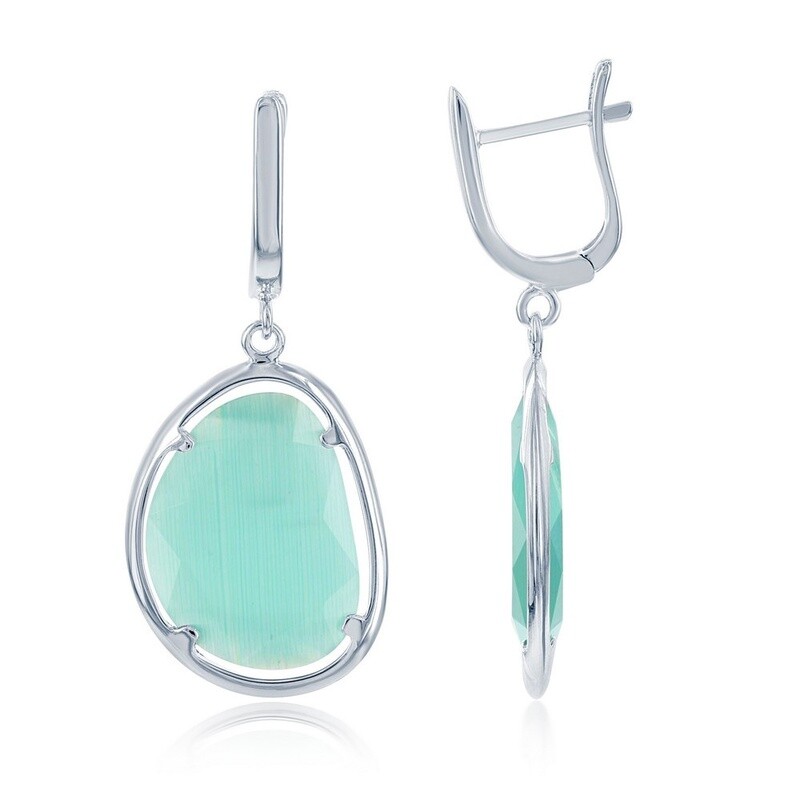 Sterling Silver Teal Oval Cat&#39;s Eye Earrings