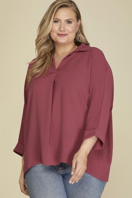 3/4 Sleeve Top - Wine