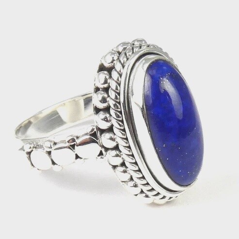Sterling Silver Bali Ring with Lapis Lazuli