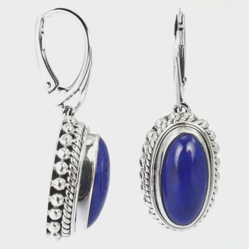 Sterling Silver Bali Earrings with Lapis Lazuli