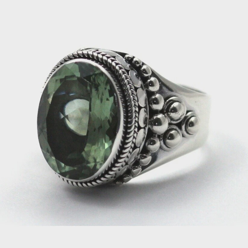 Sterling Silver Ring with Green Amethyst