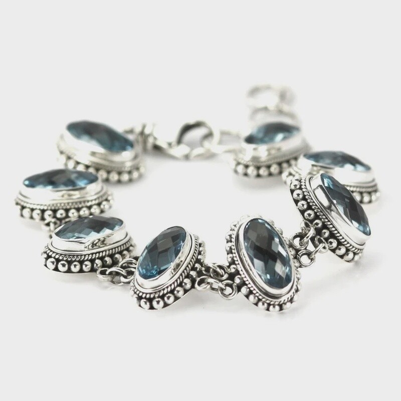 Sterling Silver Bracelet with Large Sky Blue Topaz