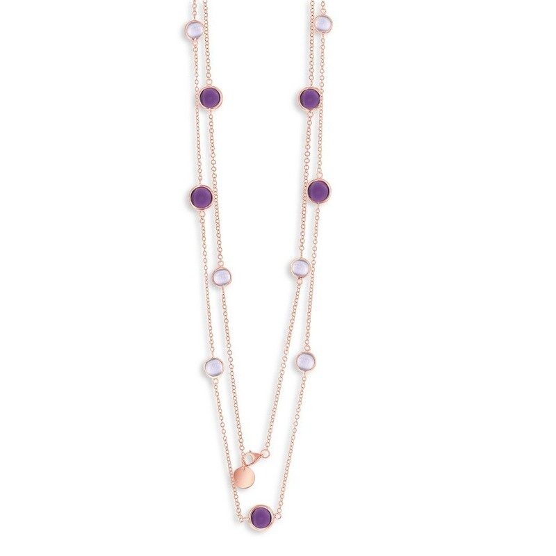 Sterling Silver Dark Purple and Violet Cat&#39;s Eye Necklace