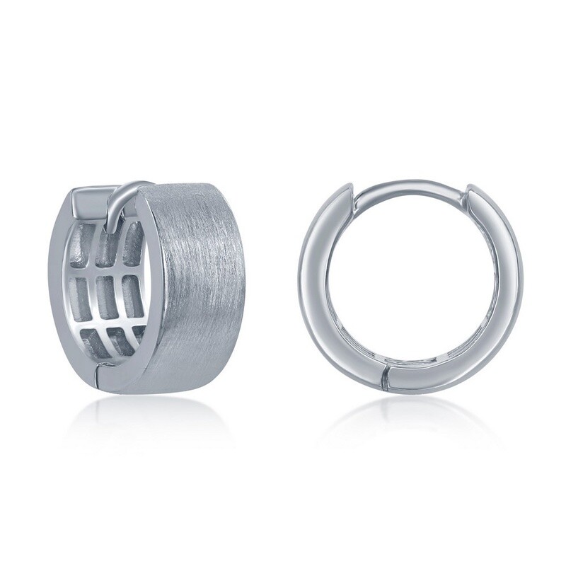 Sterling Silver Huggie Hoops - Brushed