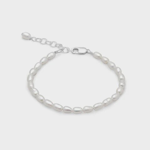 White Rice Cultured Freshwater Pearl Bracelet 5&quot; + 1&quot; Extension