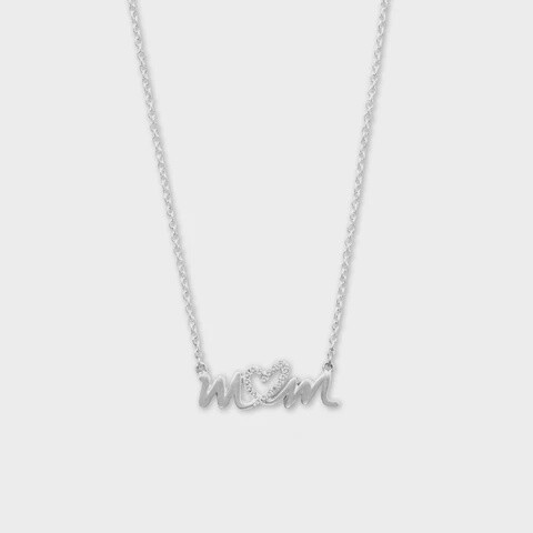 Sterling Silver &amp; CZ Heart &quot;MOM&quot; Necklace