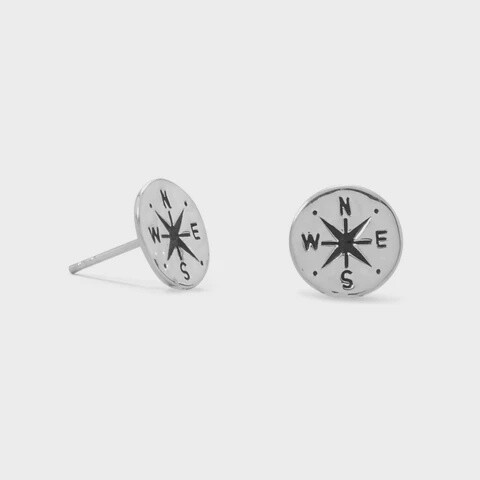 Sterling Silver Hammered Compass Stud Earrings