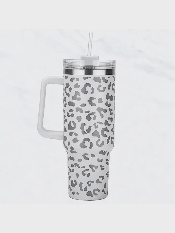 40 oz Stainless Steel Leopard Print Tumbler, Colour: White