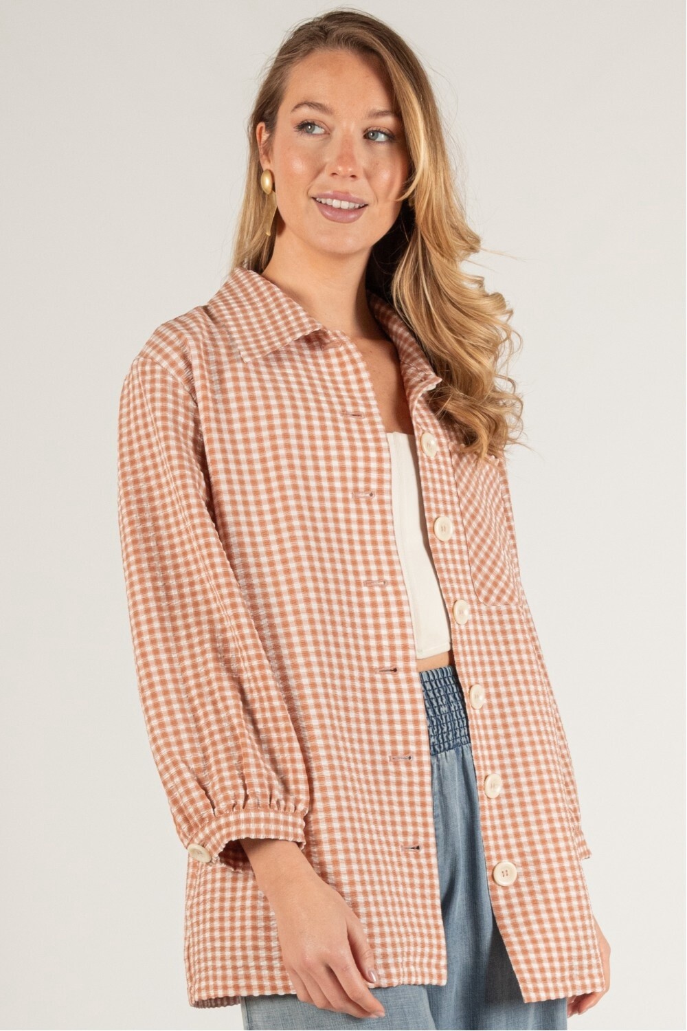 Oversized Gingham Seersucker Jacket