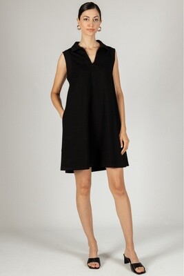 Modal Collard Sleeveless Dress - Black